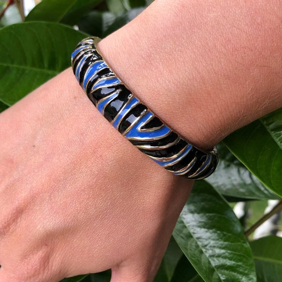 KJL original Blue Gold Black Tiger Print Bangle - Picture 6 of 9